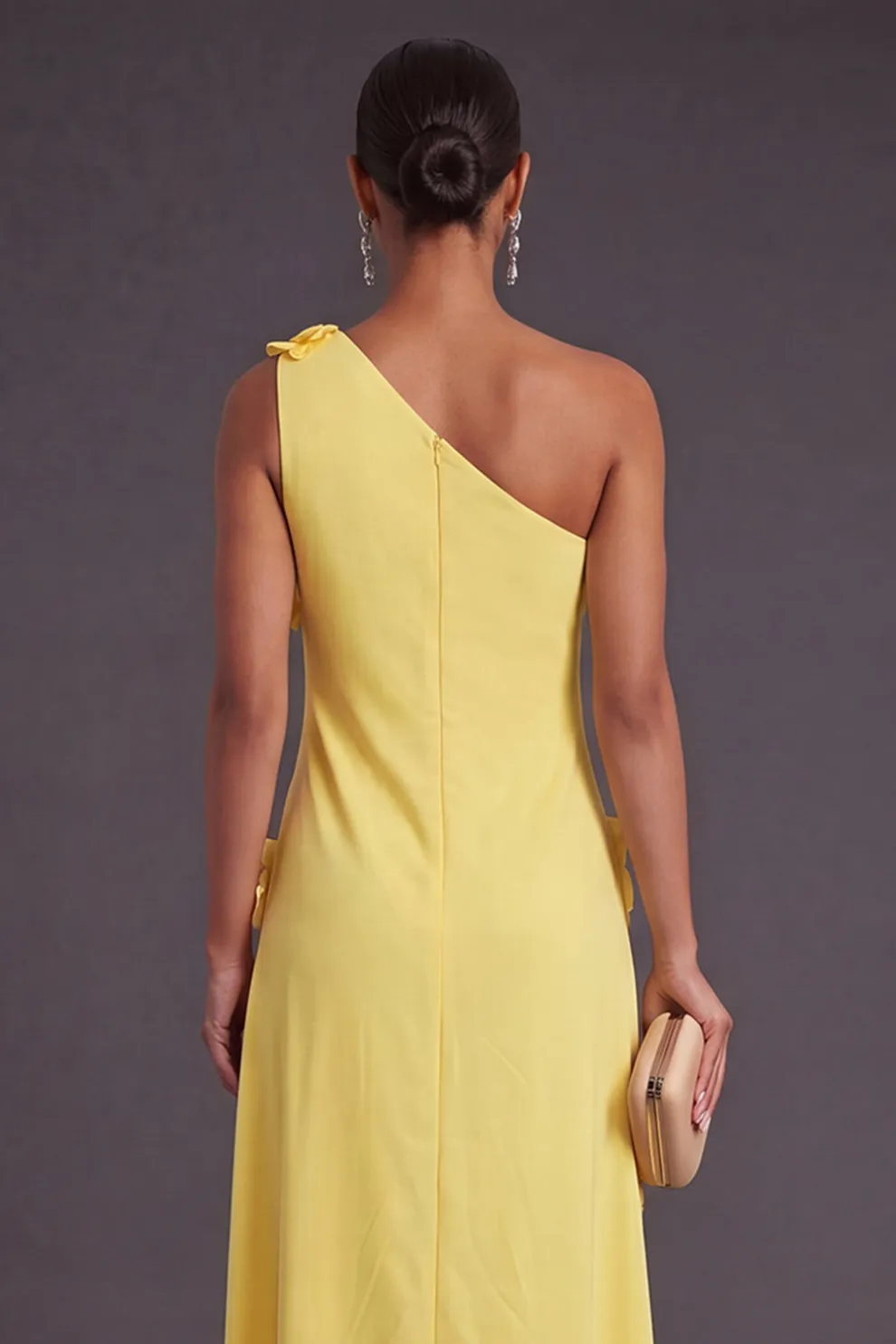 Yellow Floral One Shoulder Sheath Long Formal Dress
