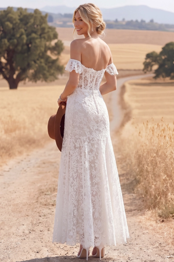 Navy Boho Dress Off the Shoulder Corset Lace Maxi Dress