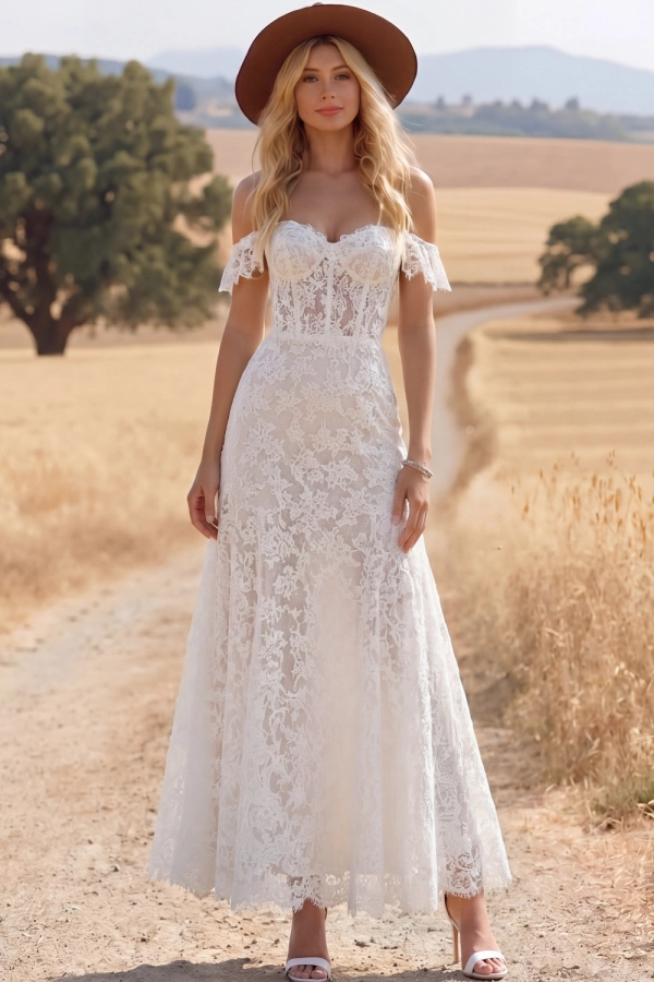 Navy Boho Dress Off the Shoulder Corset Lace Maxi Dress