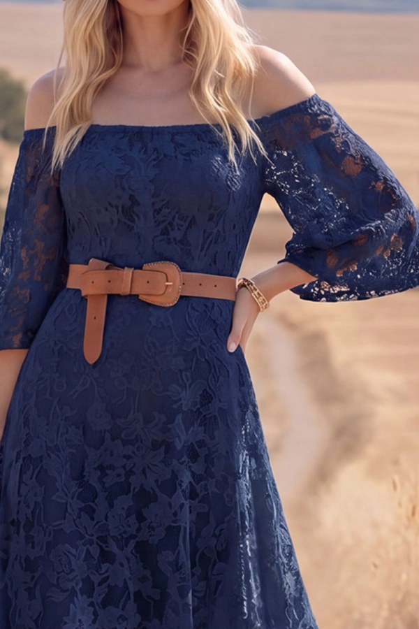 White Boho Dress Off the Shoulder Half Sleeve Lace High-Low Dress