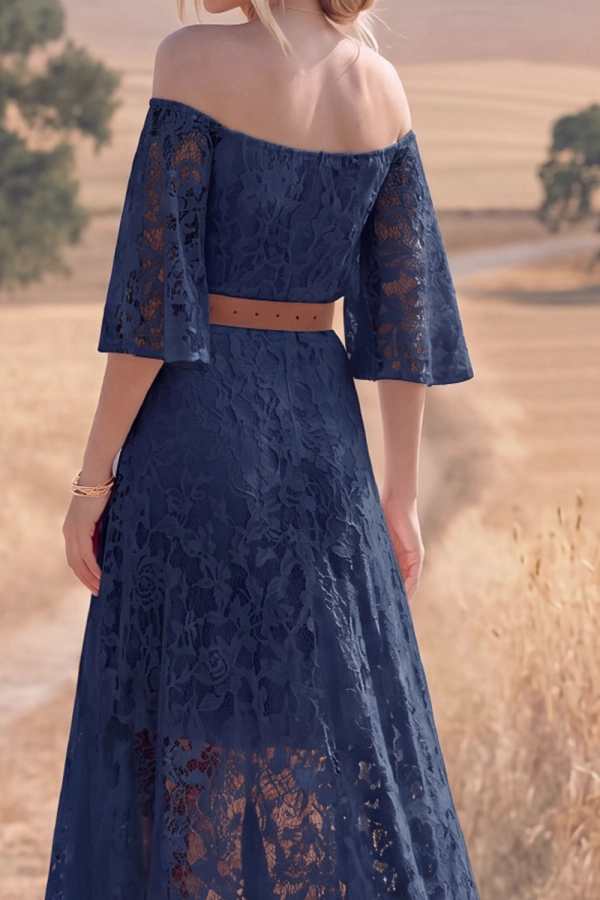White Boho Dress Off the Shoulder Half Sleeve Lace High-Low Dress
