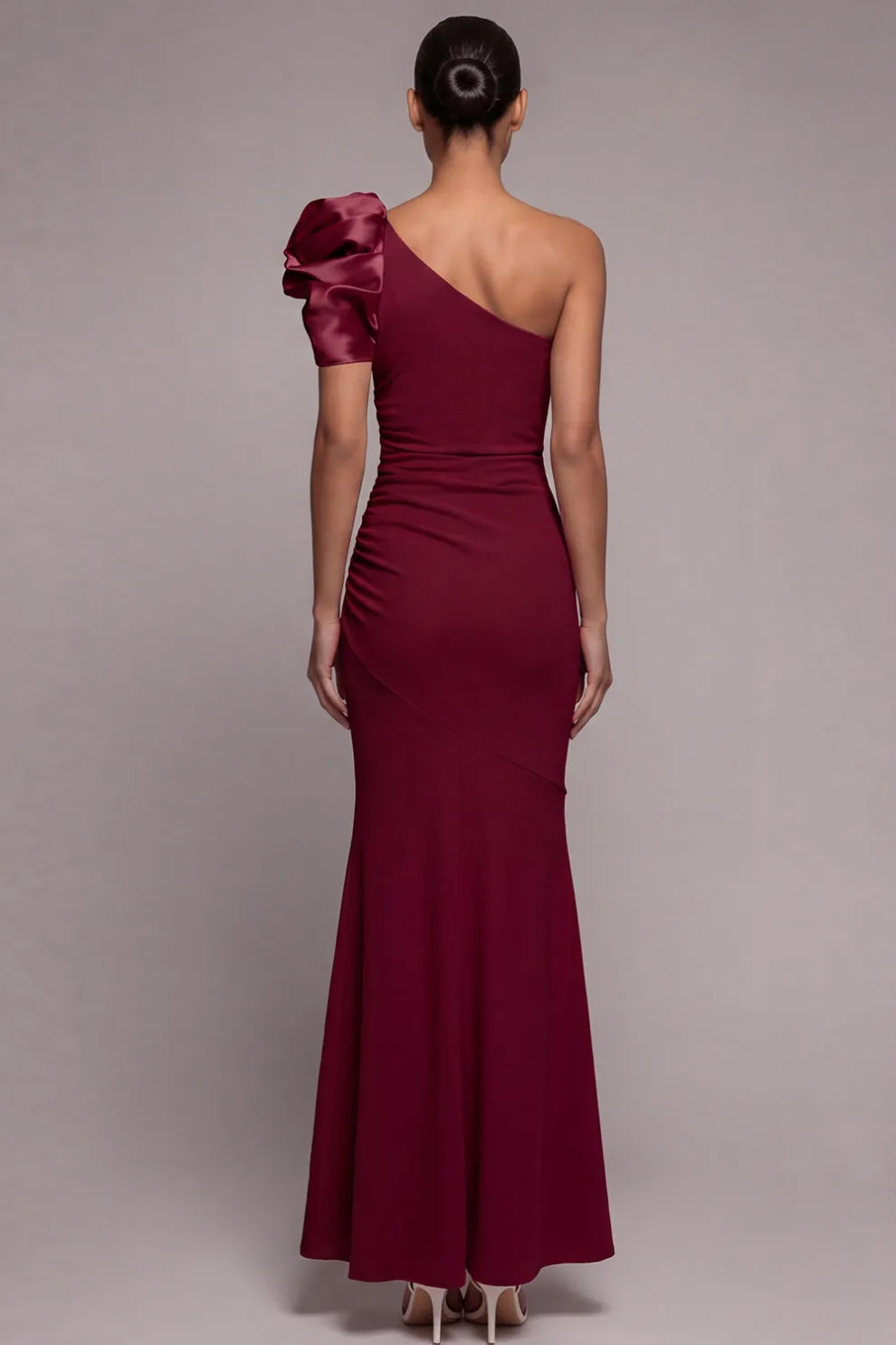 One Shoulder Ruched Dusty Rose Long Formal Dress