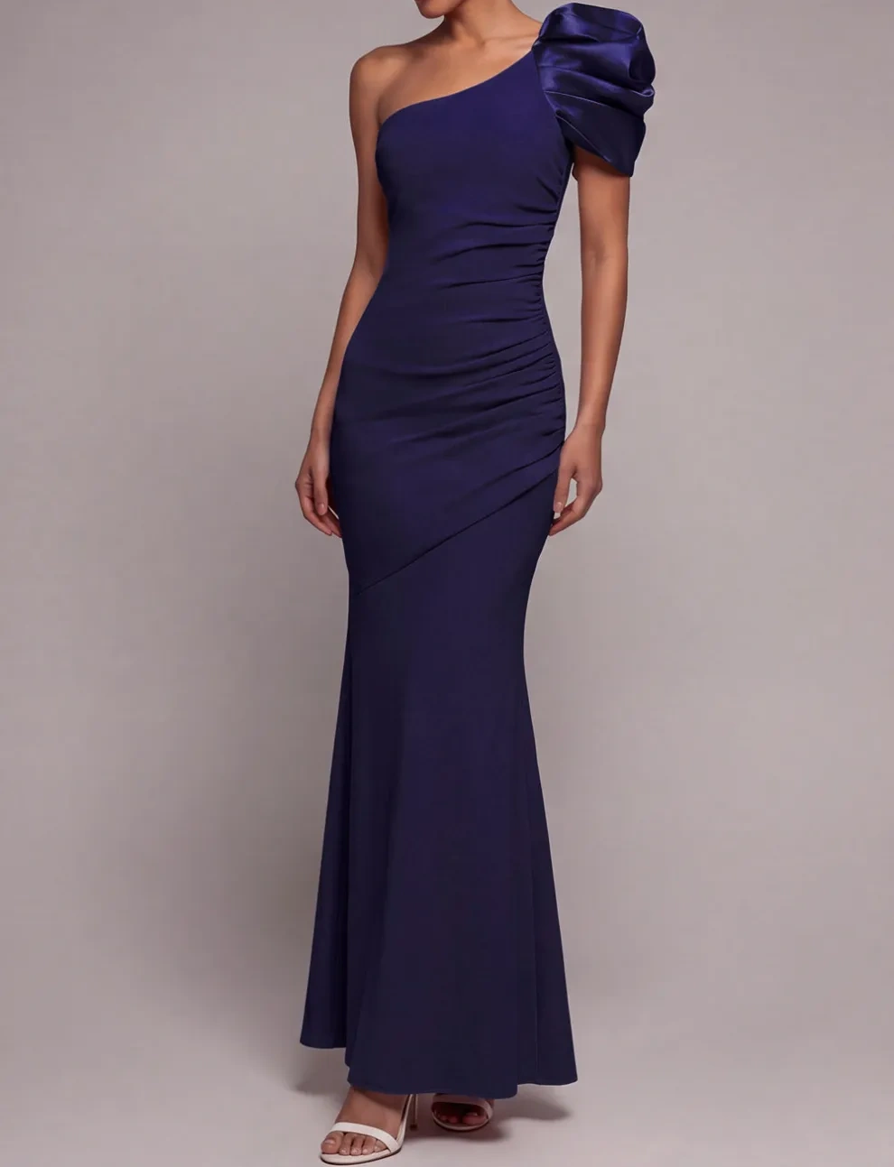 One Shoulder Ruched Dusty Rose Long Formal Dress