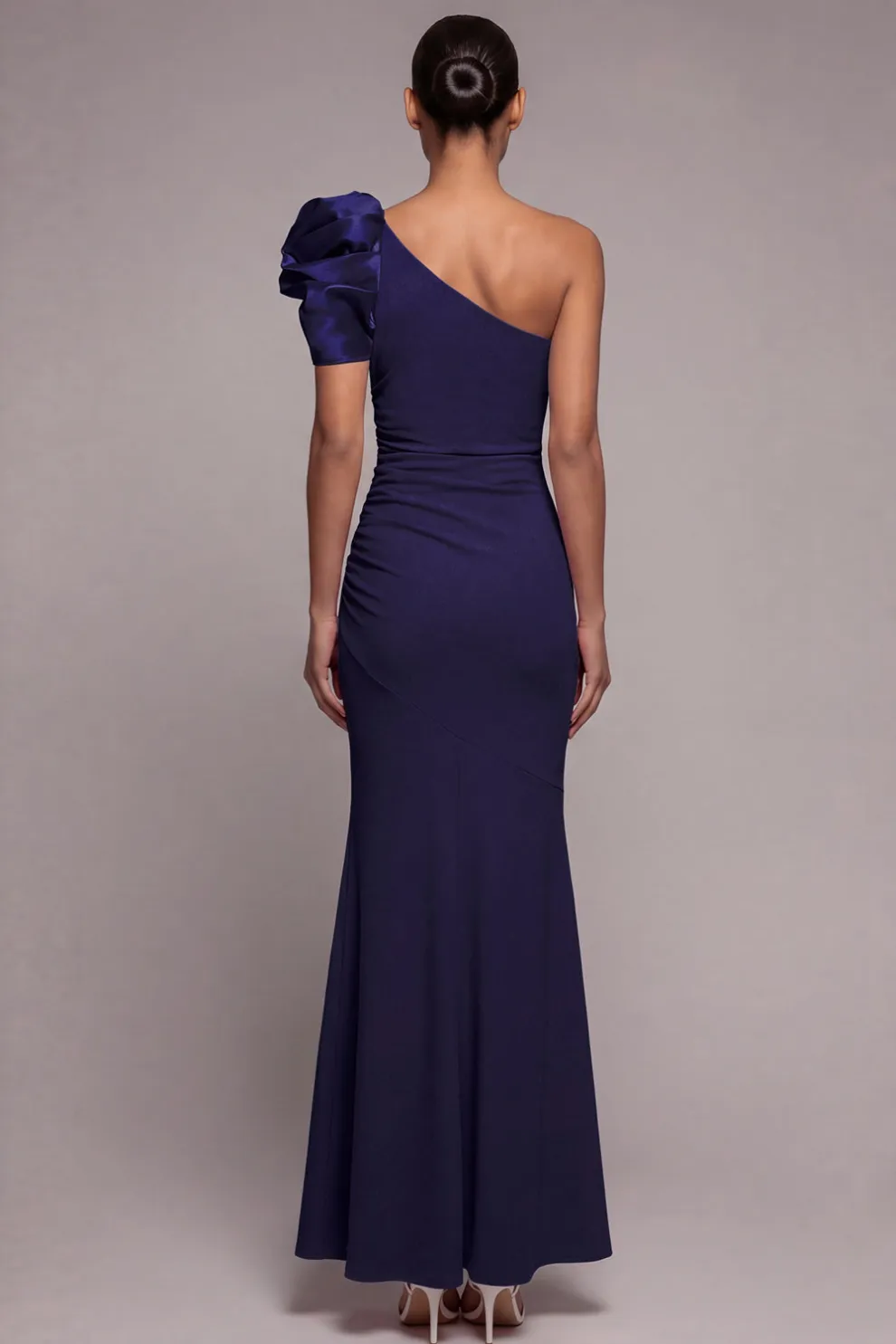One Shoulder Ruched Dusty Rose Long Formal Dress