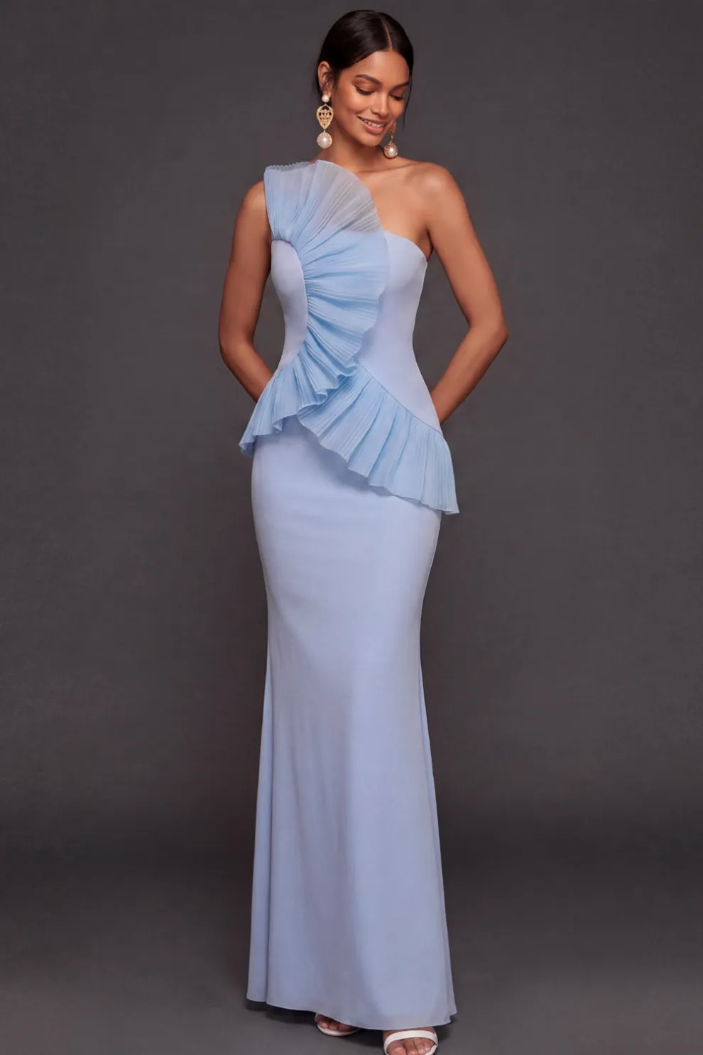 Light Blue Mermaid Strapless Long Formal Dress
