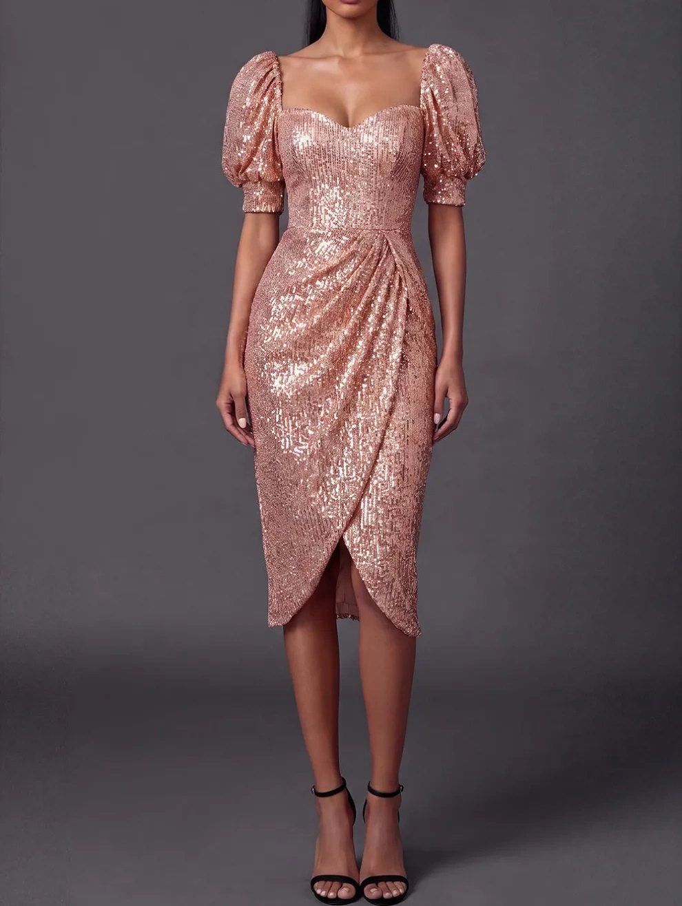 Sheath English Rose Sweetheart Glitter Midi Formal Dress