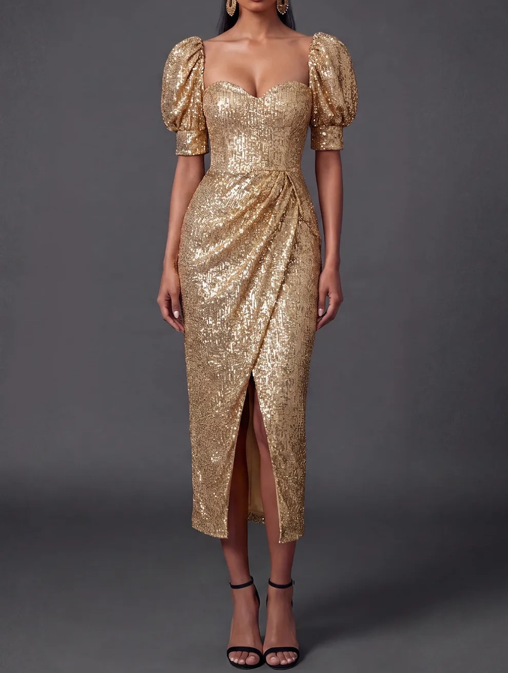 Sheath English Rose Sweetheart Glitter Midi Formal Dress