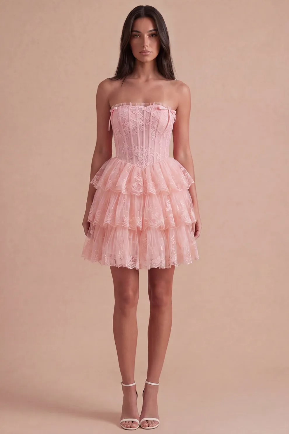Blush A Line Floral Corset Lace Short Homecoming Dress