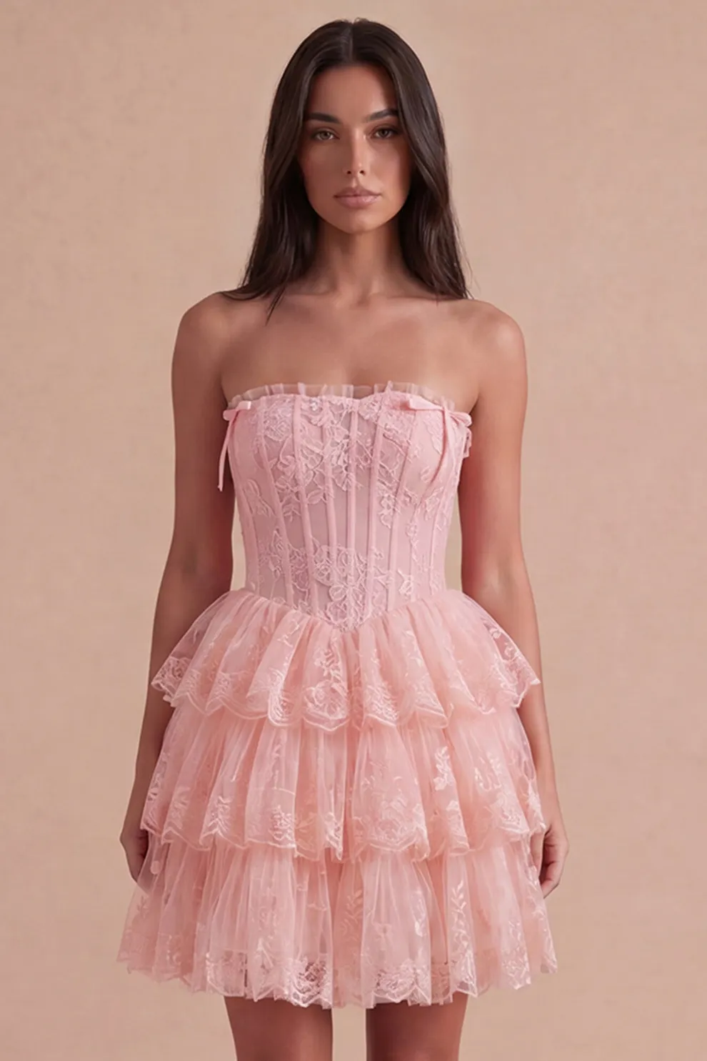 Blush A Line Floral Corset Lace Short Homecoming Dress