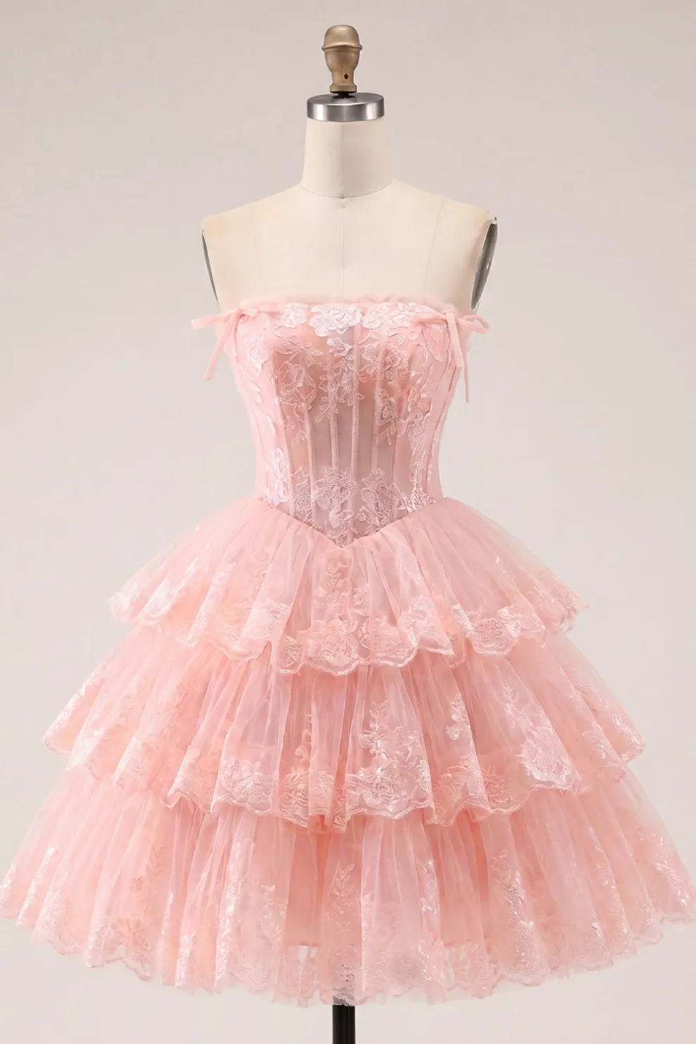 Blush A Line Floral Corset Lace Short Homecoming Dress