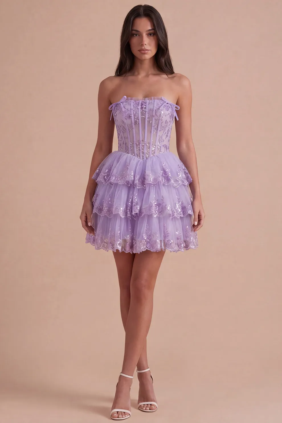 Blush A Line Floral Corset Lace Short Homecoming Dress