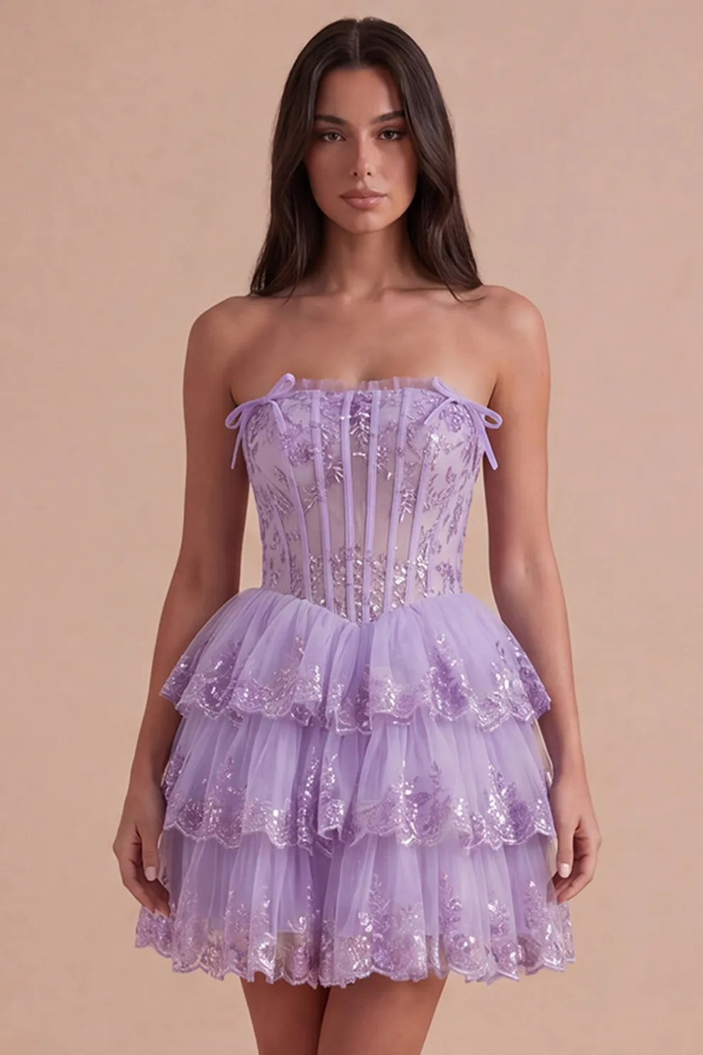Blush A Line Floral Corset Lace Short Homecoming Dress