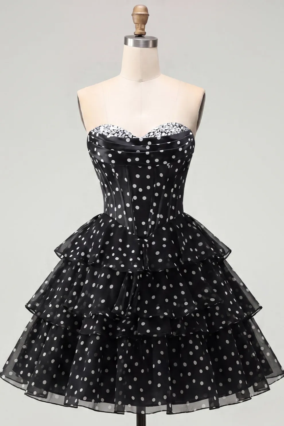 Sweetheart Black A Line Tired Short Corset Homecoming Dress