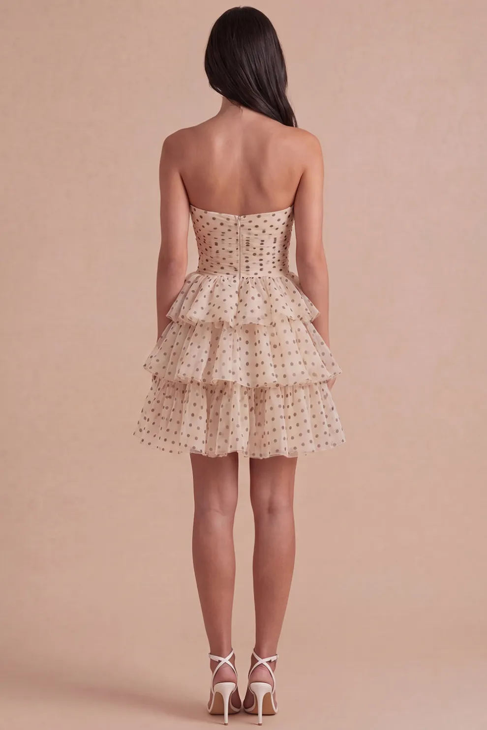 A Line Apricot Black Dot Tiered Cut Out Short Homecoming Dress