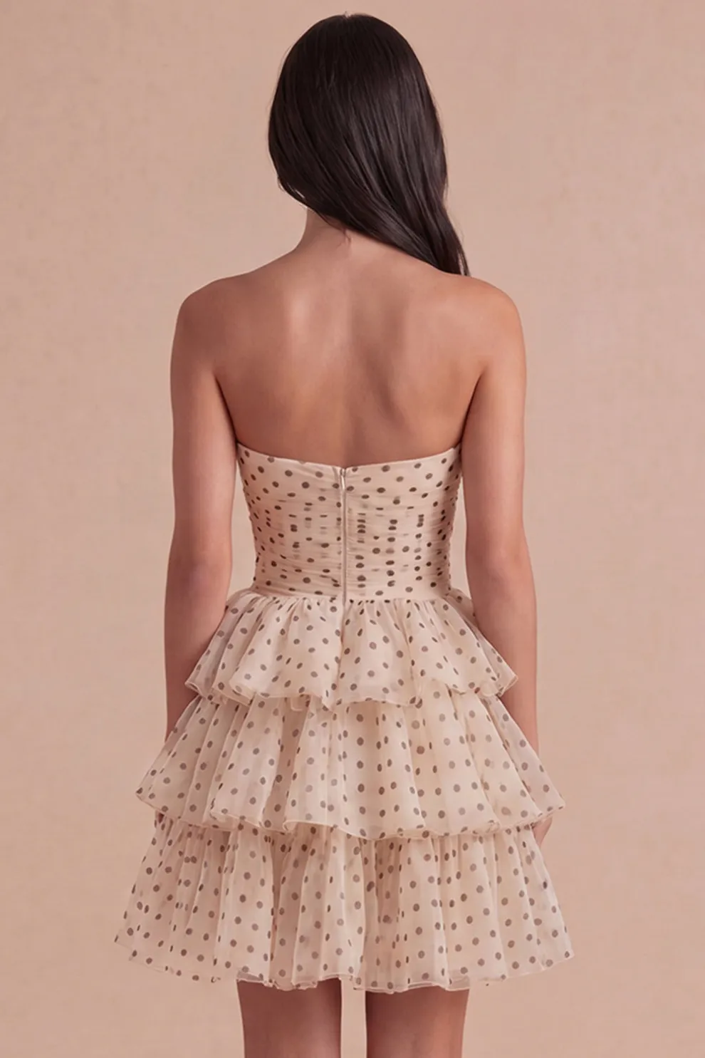 A Line Apricot Black Dot Tiered Cut Out Short Homecoming Dress