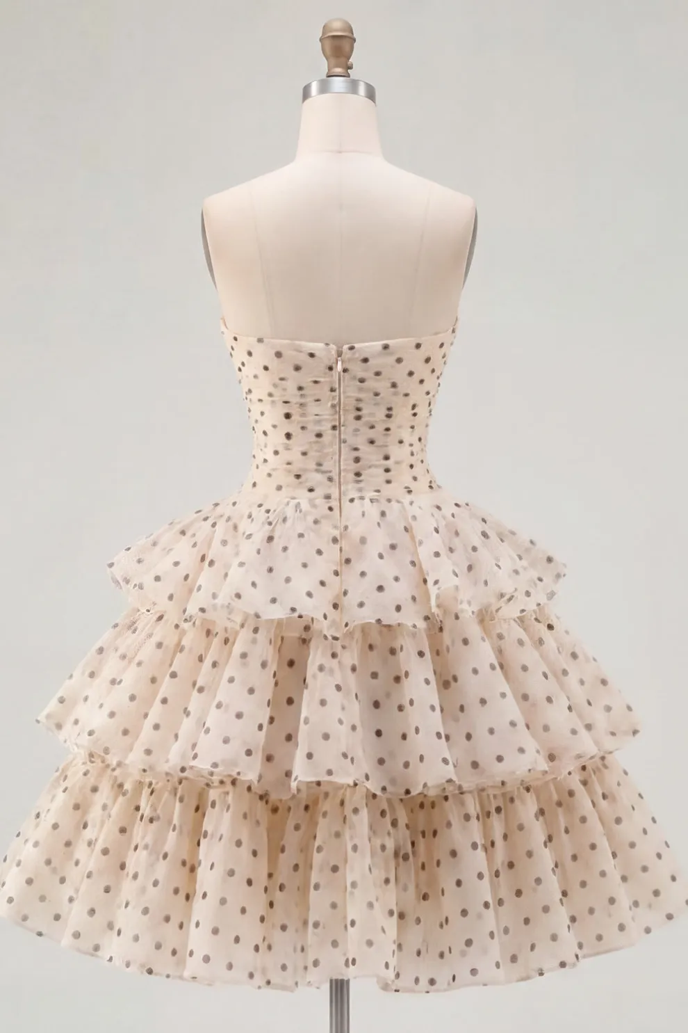 A Line Apricot Black Dot Tiered Cut Out Short Homecoming Dress