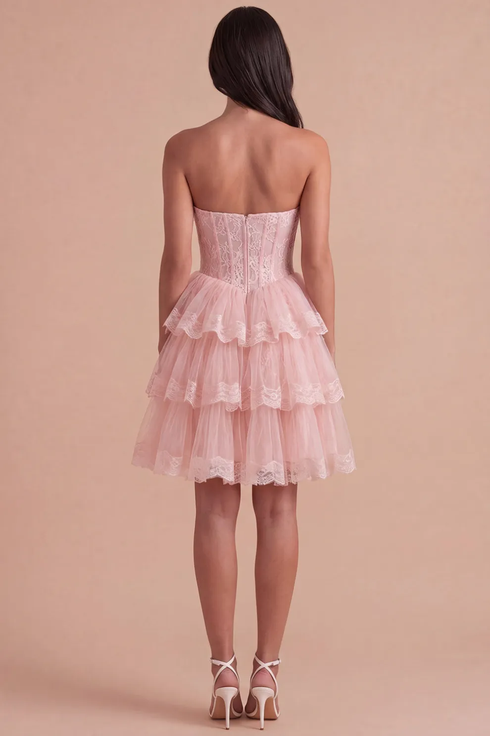 Pink Corset Floral Ruffled Strapless Short Homecoming Dress