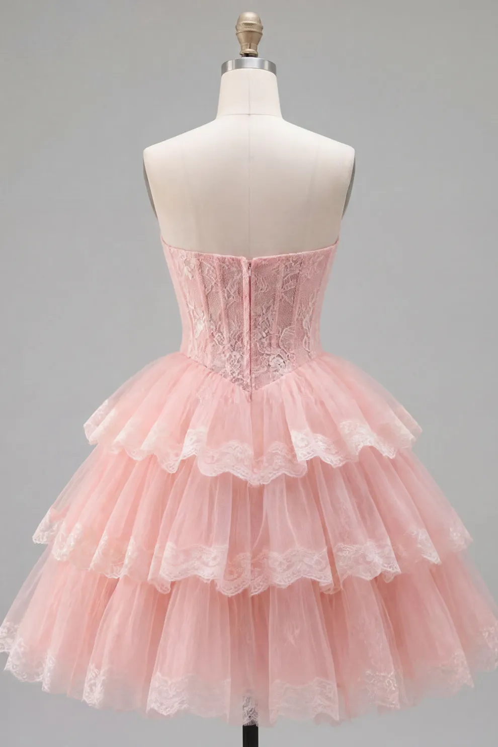 Pink Corset Floral Ruffled Strapless Short Homecoming Dress