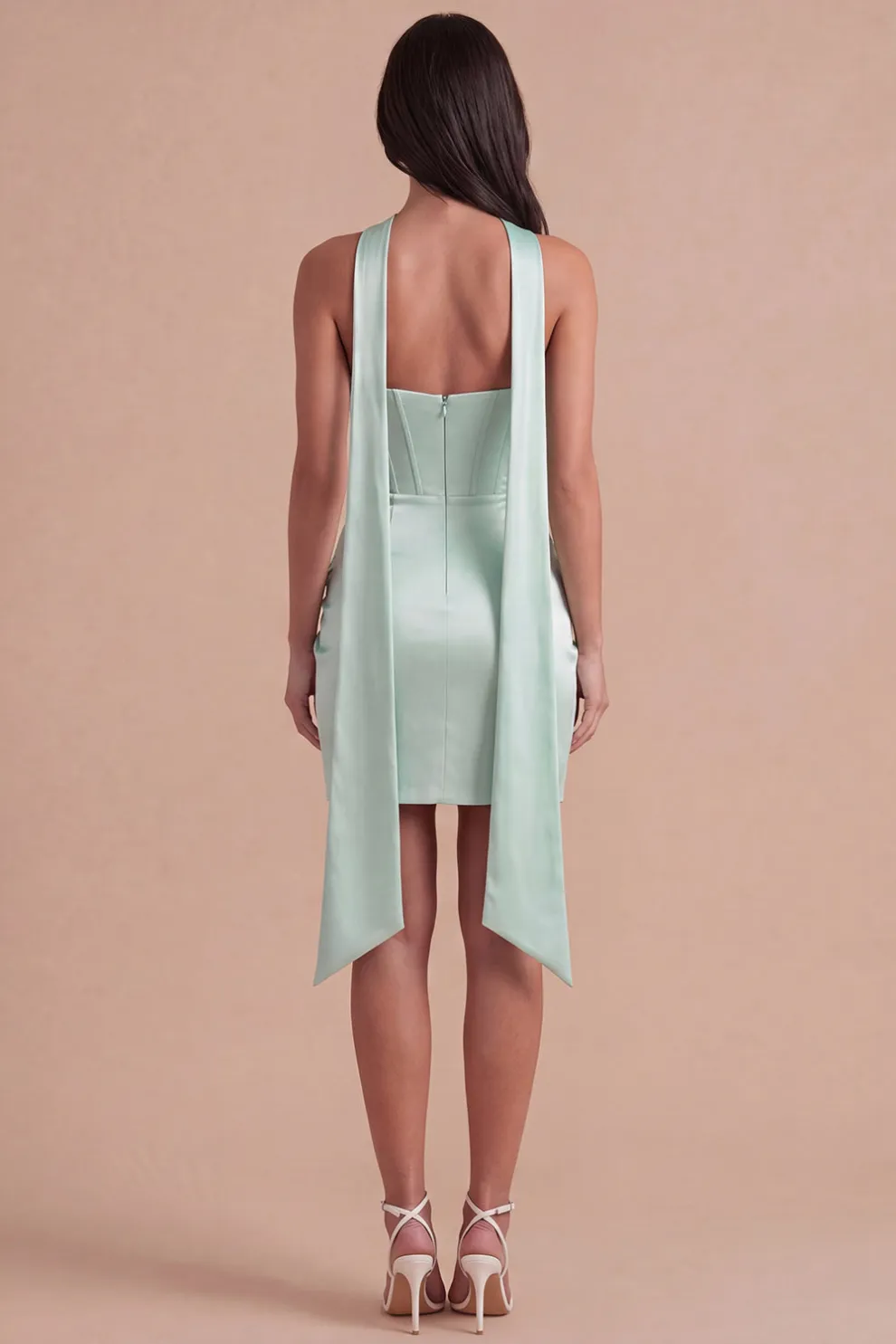 Mint Corset Satin Ruched Short Homecoming Dress with Slit