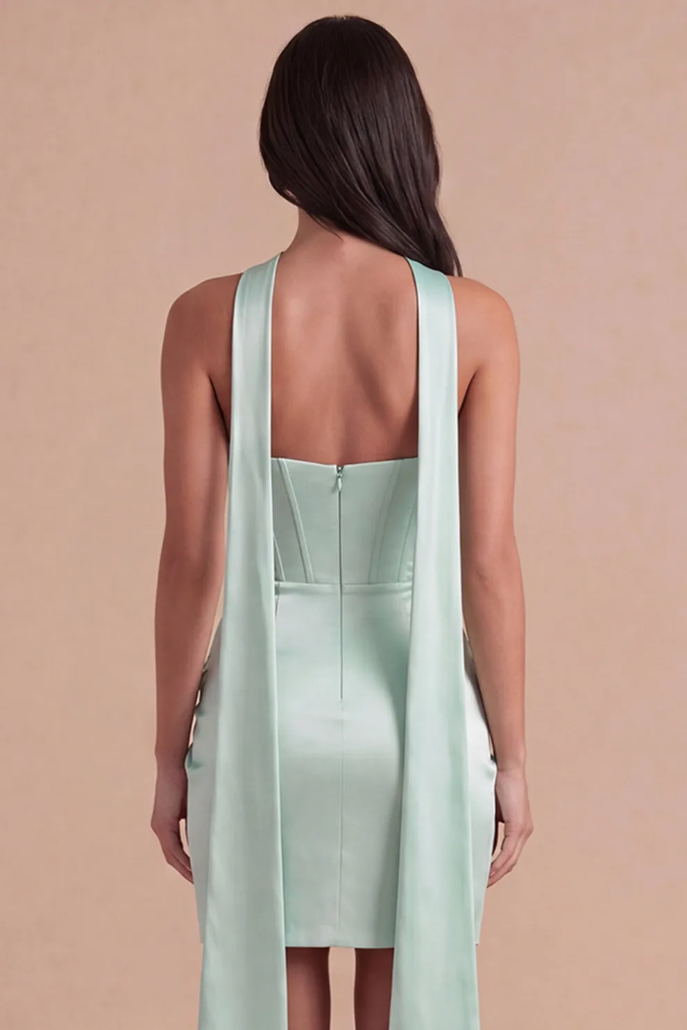 Mint Corset Satin Ruched Short Homecoming Dress with Slit