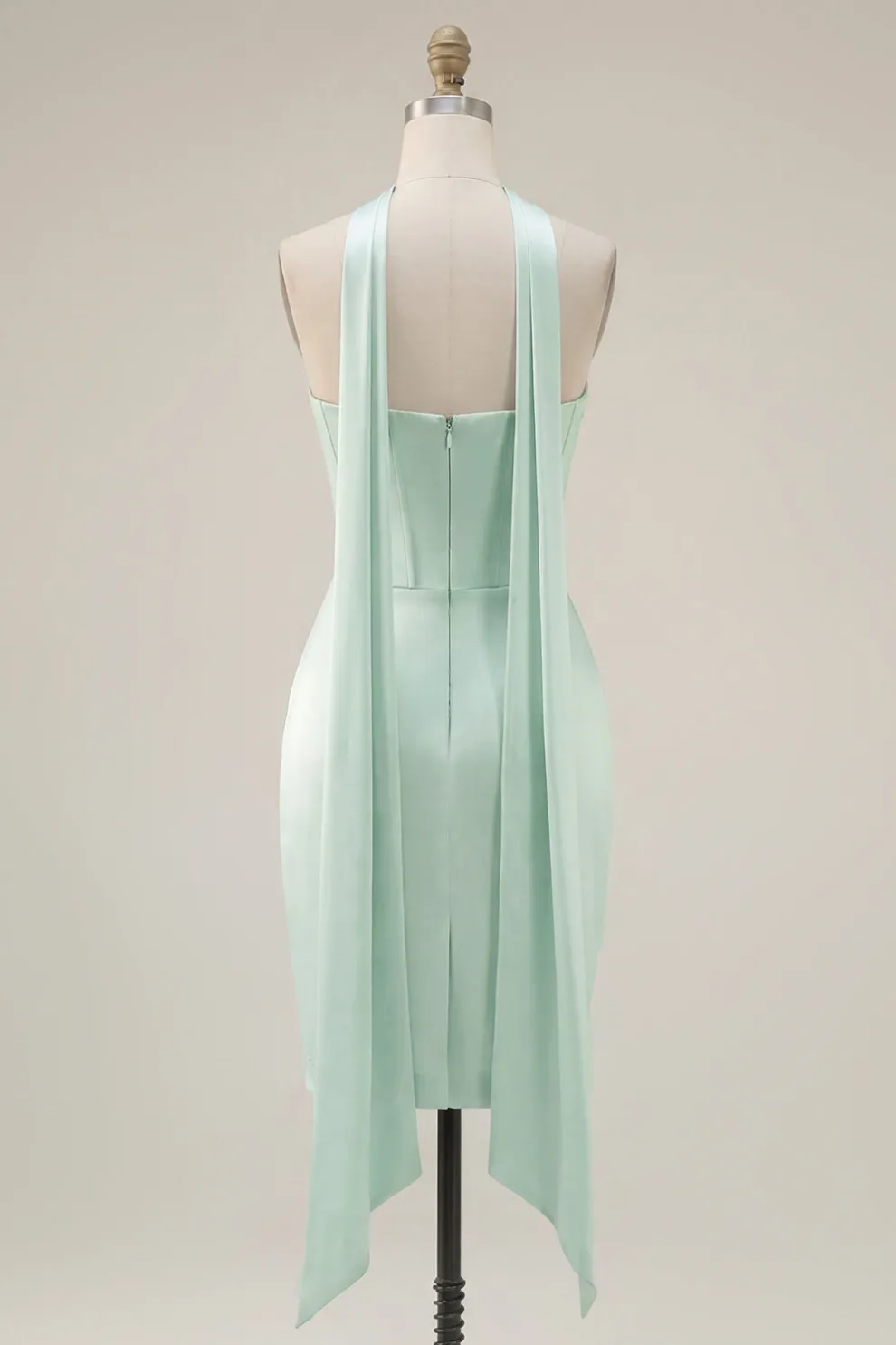 Mint Corset Satin Ruched Short Homecoming Dress with Slit