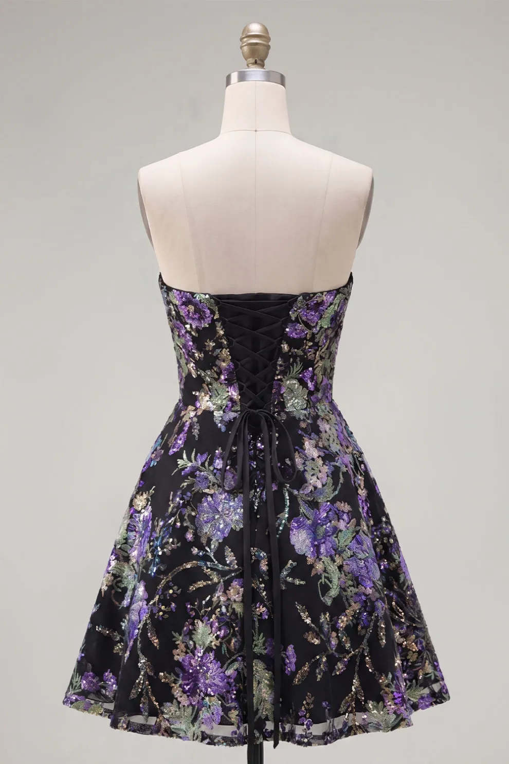 Sparkly A Line Black Floral Sweetheart Short Homecoming Dress