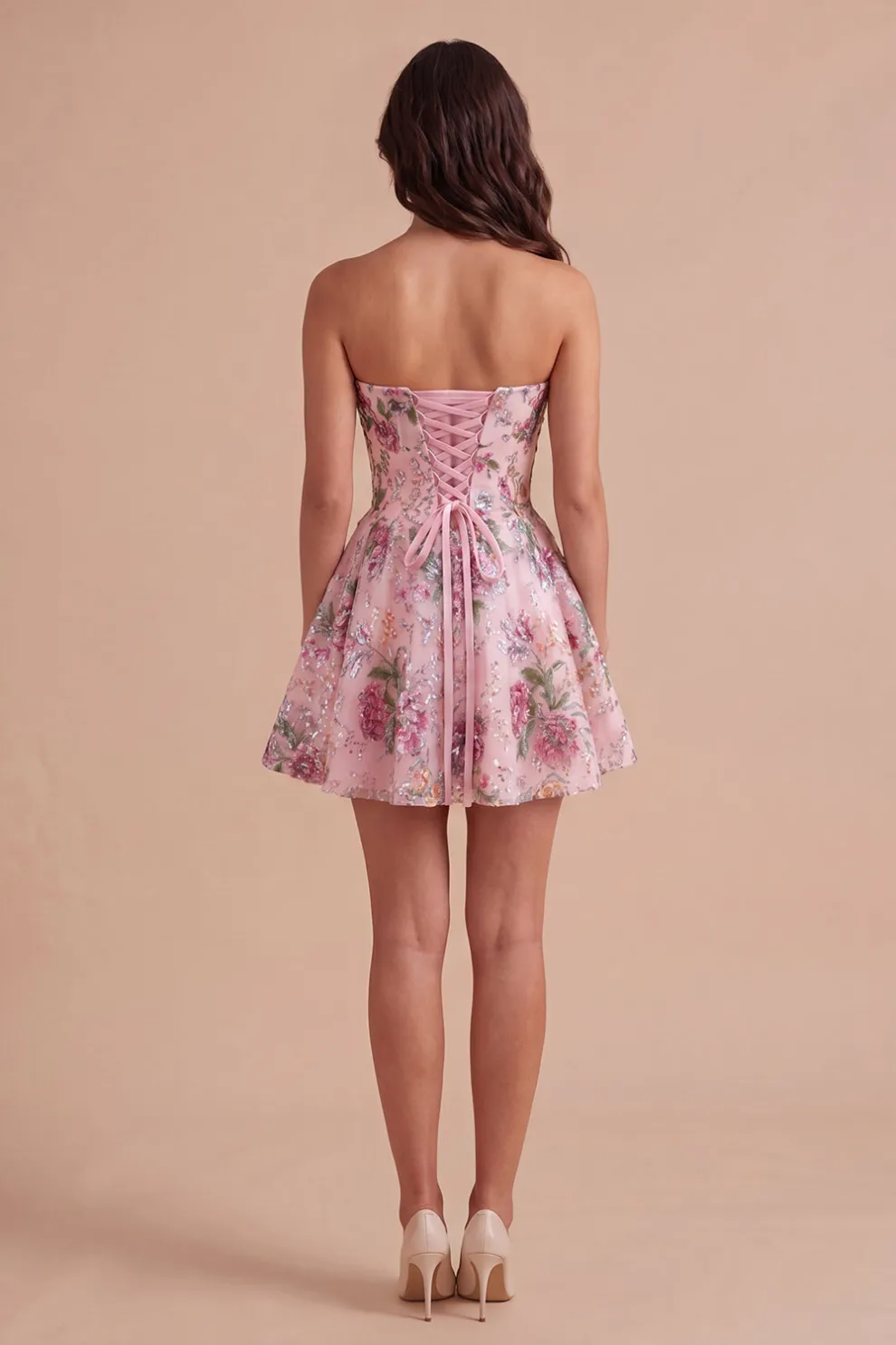 Sparkly A Line Black Floral Sweetheart Short Homecoming Dress