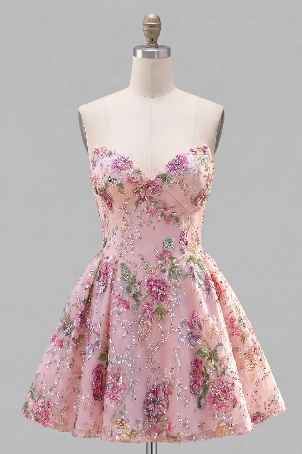 Sparkly A Line Black Floral Sweetheart Short Homecoming Dress
