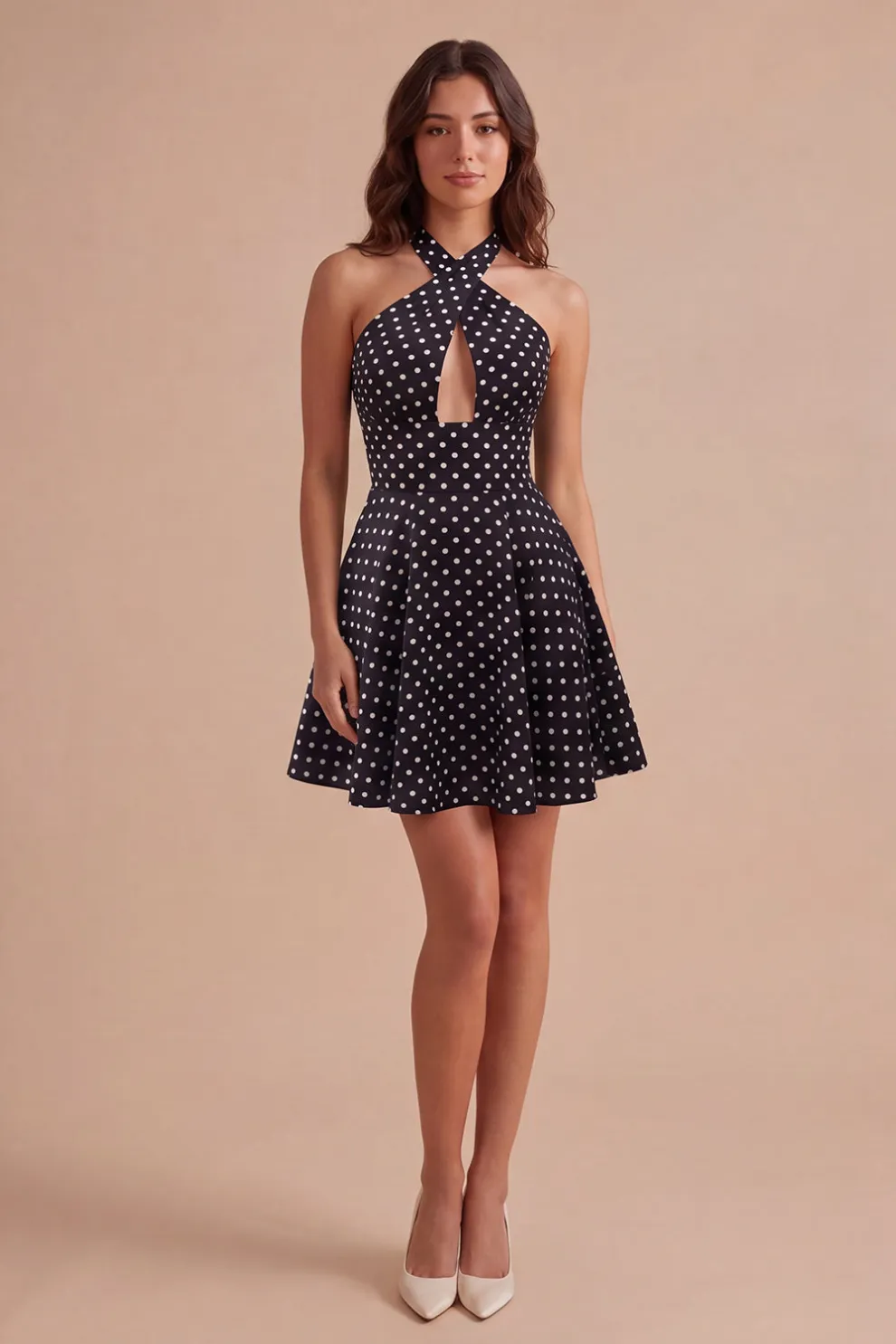 Black White Dot A Line Cut Cut Short Homecoming Dress