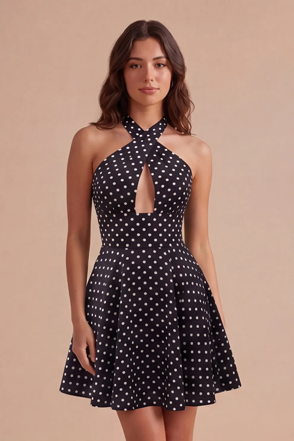 Black White Dot A Line Cut Cut Short Homecoming Dress