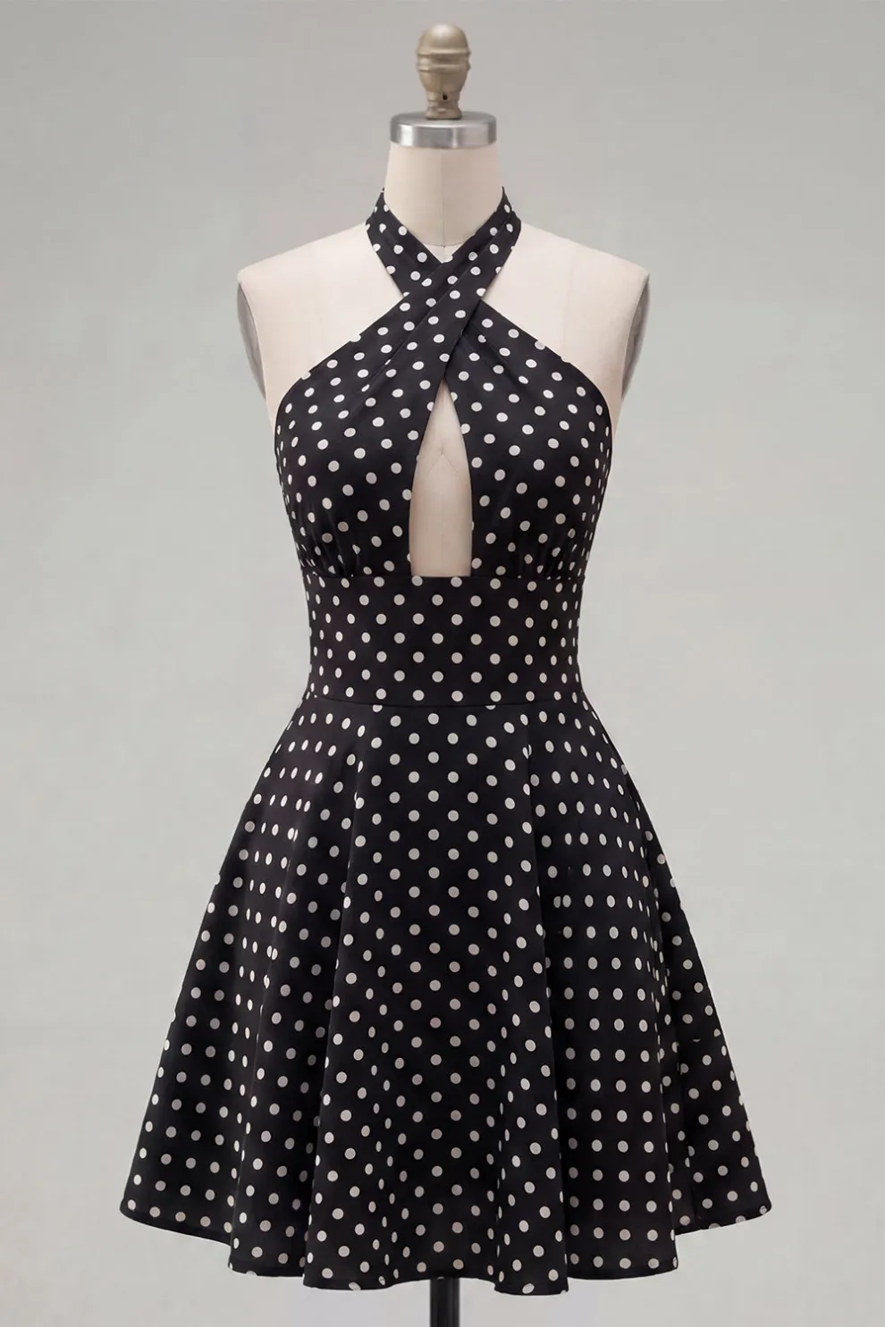 Black White Dot A Line Cut Cut Short Homecoming Dress