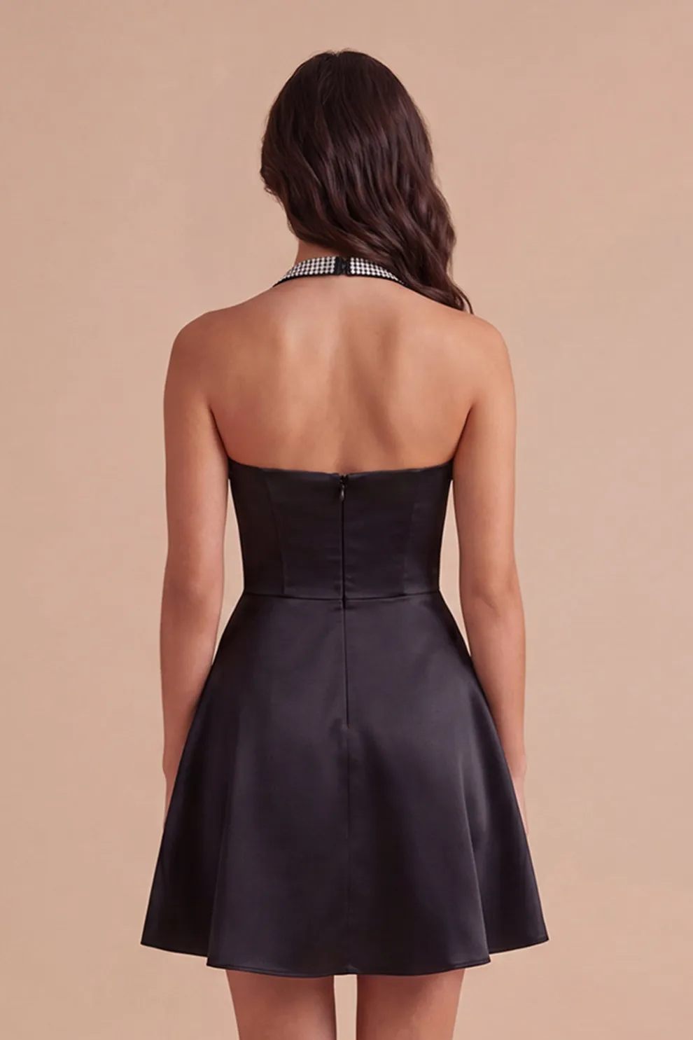 Sparkly Halter Neck A Line Black Short Homecoming Dress