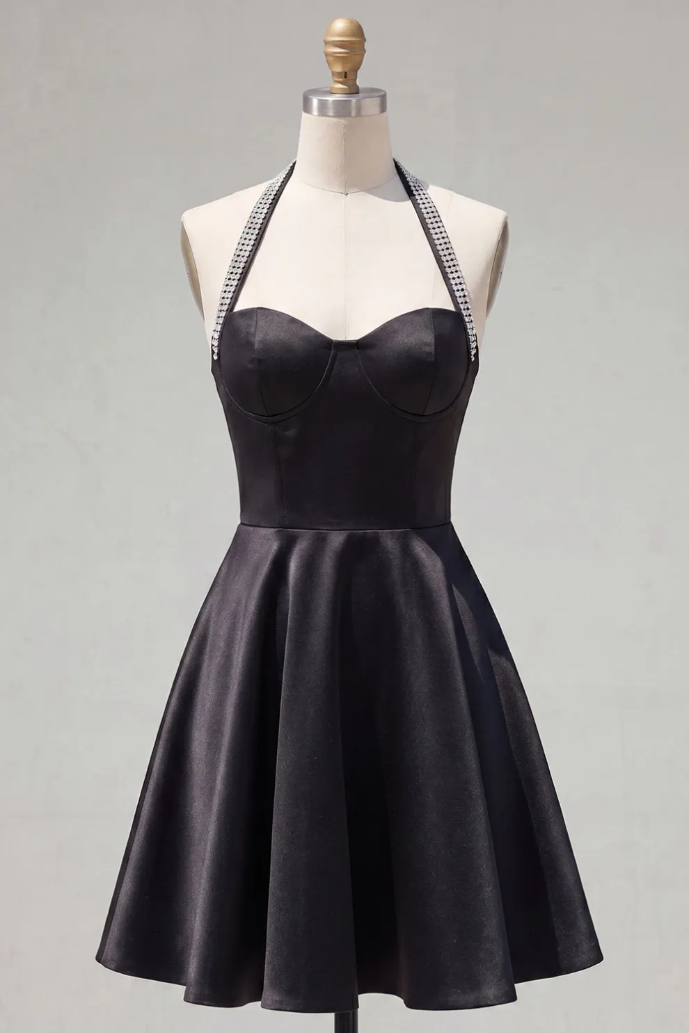 Sparkly Halter Neck A Line Black Short Homecoming Dress
