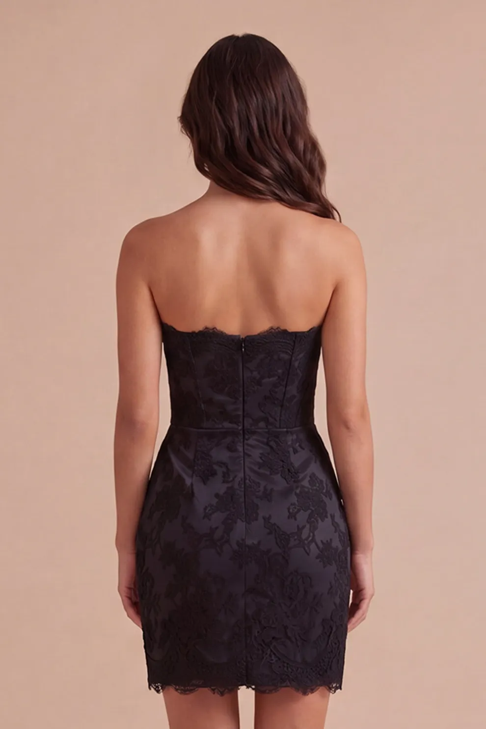 Black Pink Bodycon Floral Strapless Short Homecoming Dress with Bow