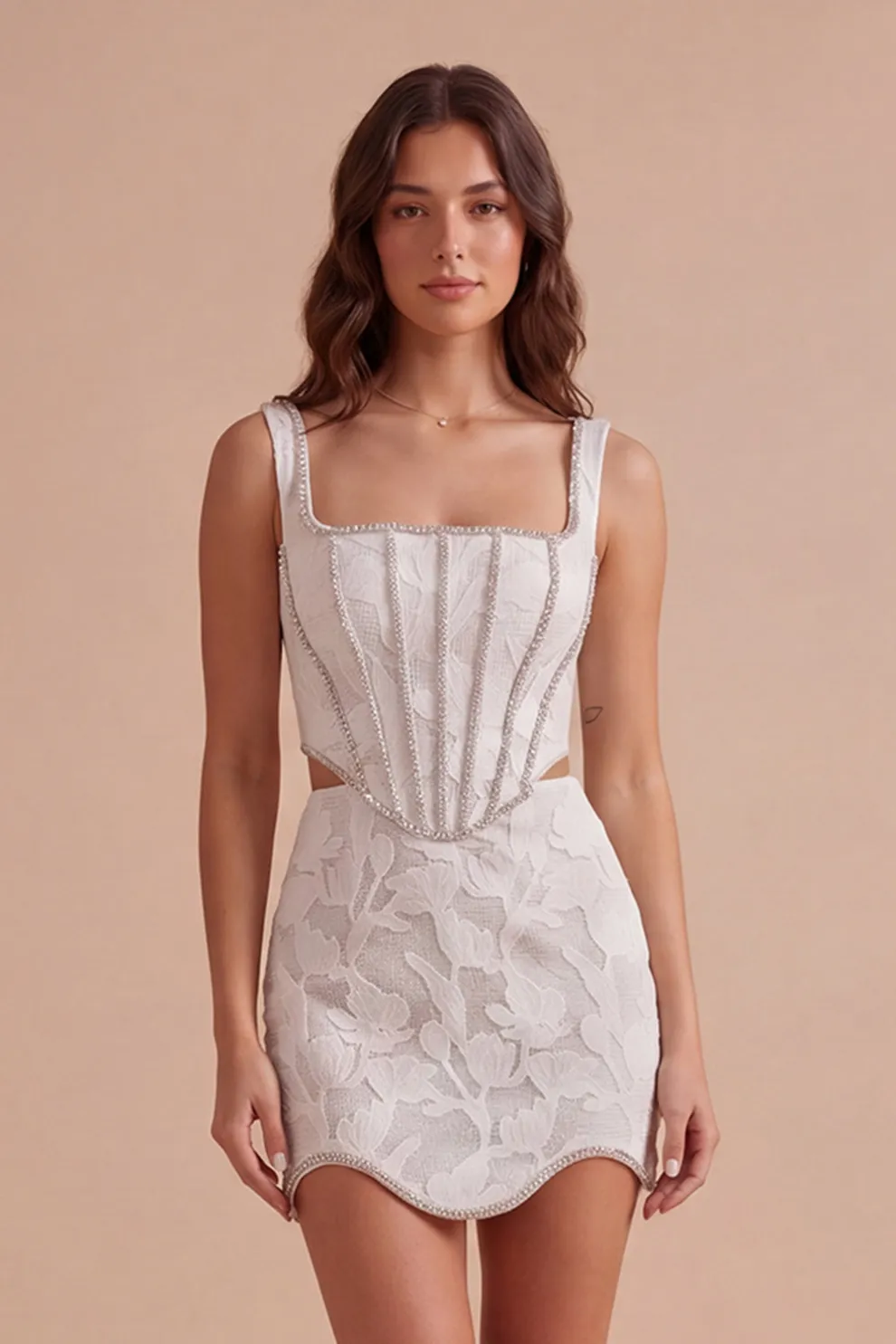 Sparkly Beaded White Corset Thick Straps Short Homecoming Dress