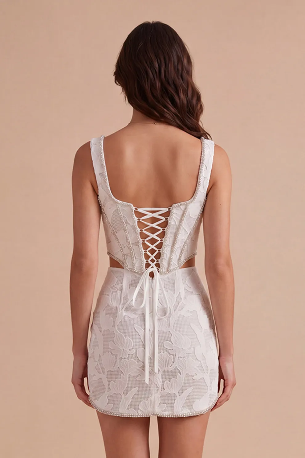 Sparkly Beaded White Corset Thick Straps Short Homecoming Dress