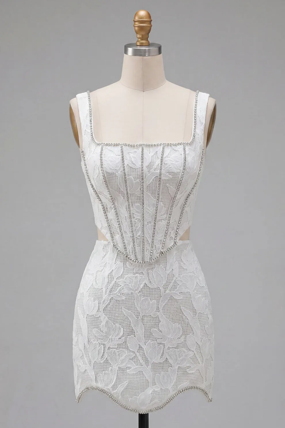 Sparkly Beaded White Corset Thick Straps Short Homecoming Dress