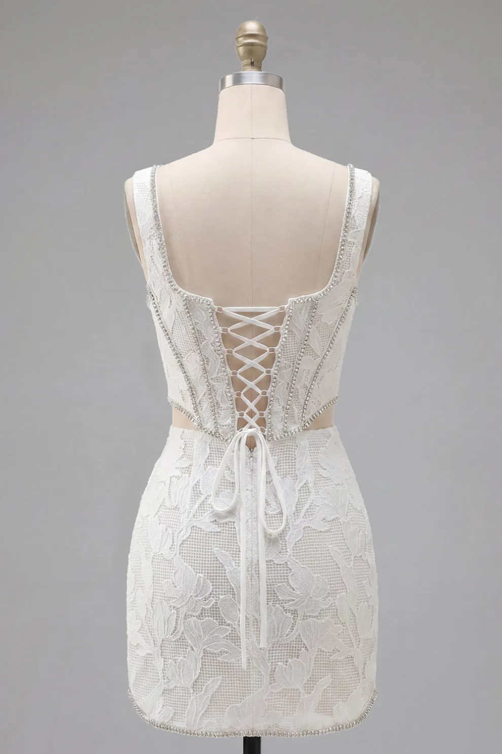 Sparkly Beaded White Corset Thick Straps Short Homecoming Dress