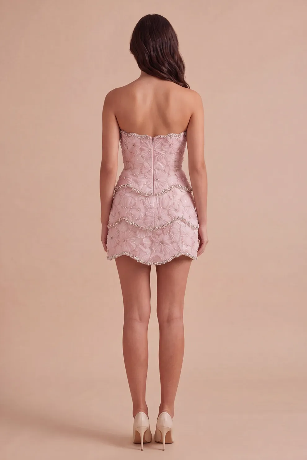 Sparkly Pink Beaded Bodycon Floral Short Homecoming Dress