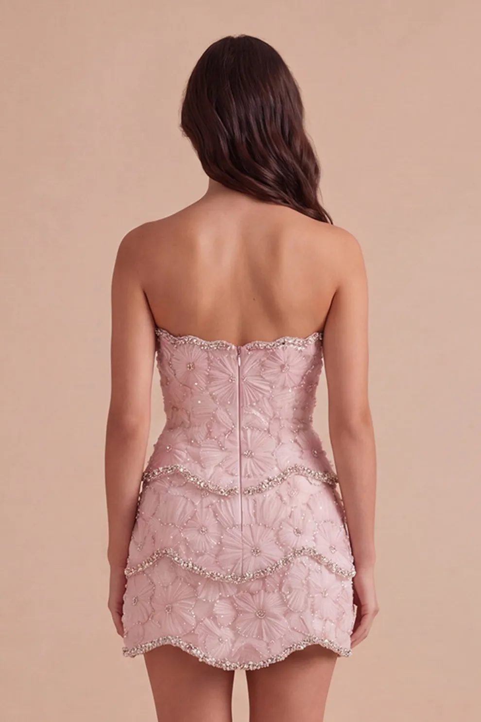 Sparkly Pink Beaded Bodycon Floral Short Homecoming Dress