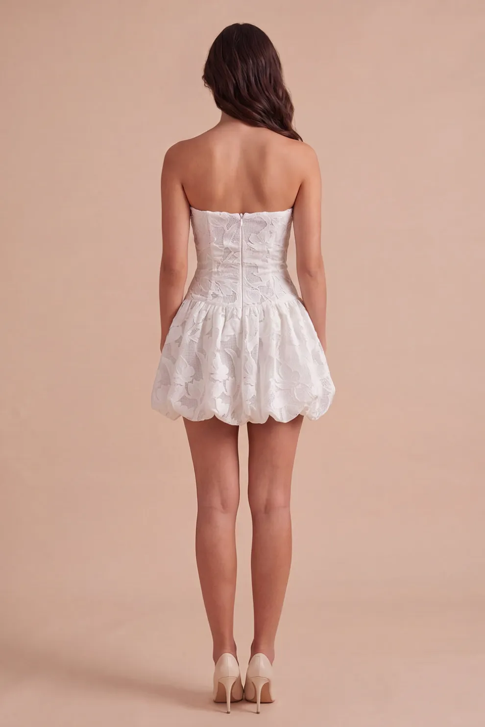 White A Line Lace Floral Strapless Short Homecoming Dress