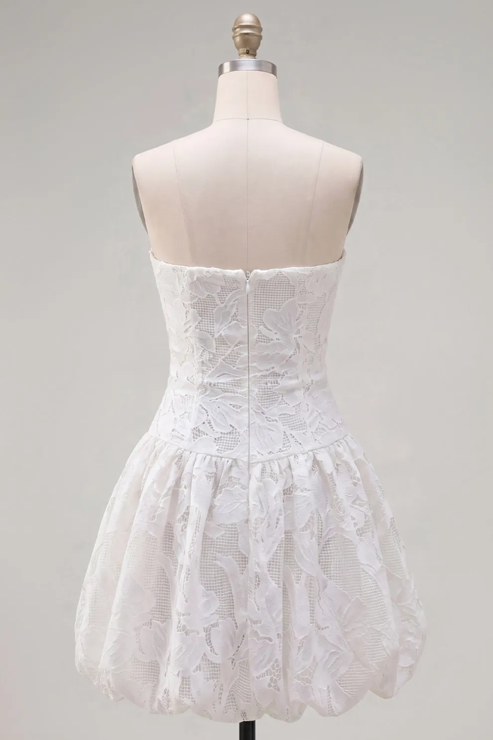 White A Line Lace Floral Strapless Short Homecoming Dress
