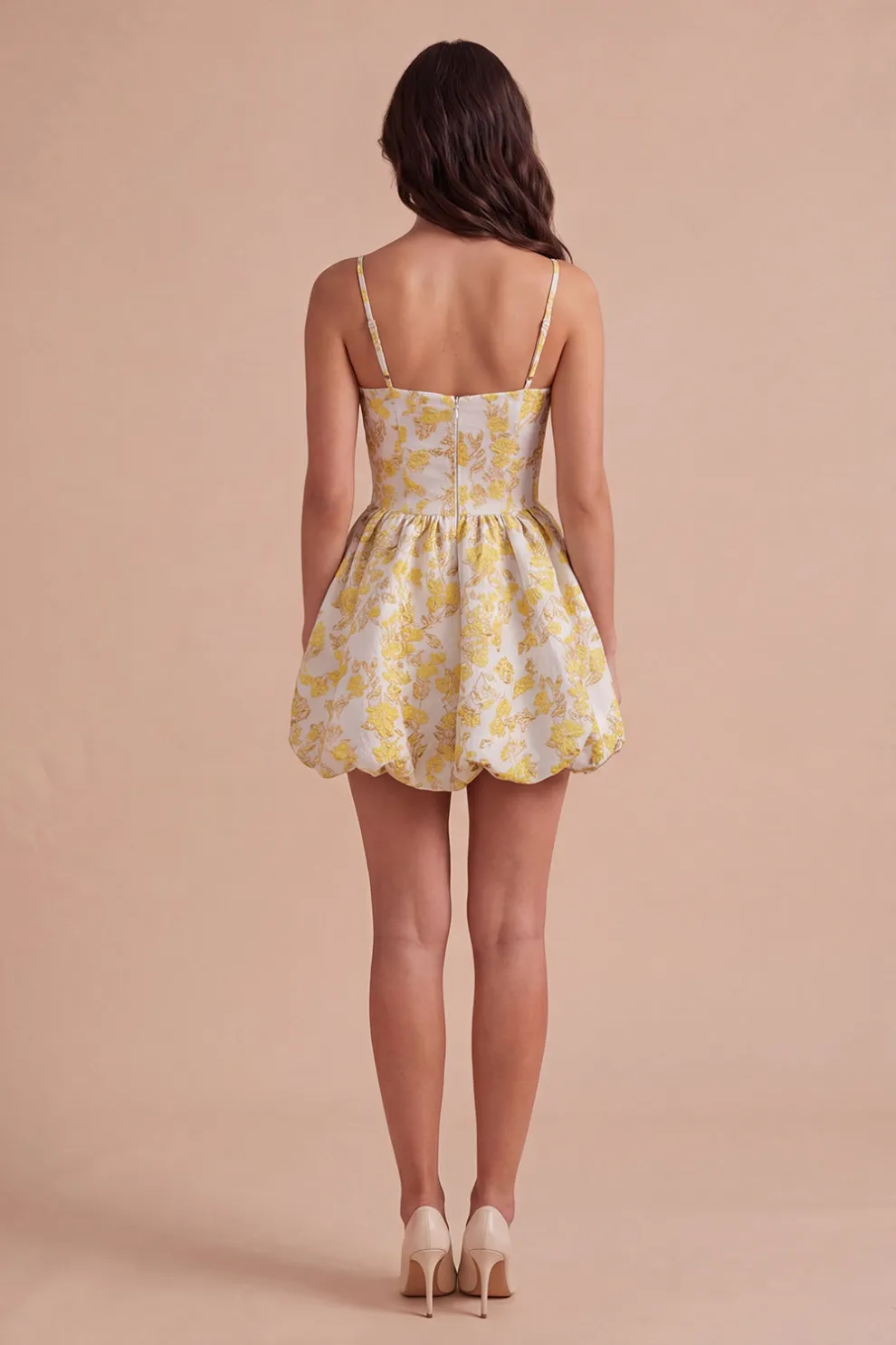 Yellow Floral A Line Spaghetti Straps Short Homecoming Dress