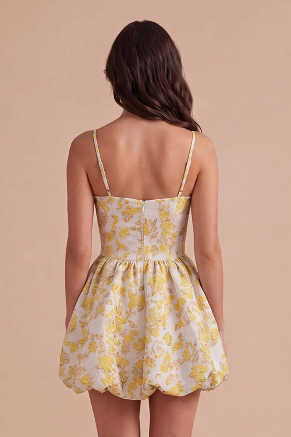 Yellow Floral A Line Spaghetti Straps Short Homecoming Dress