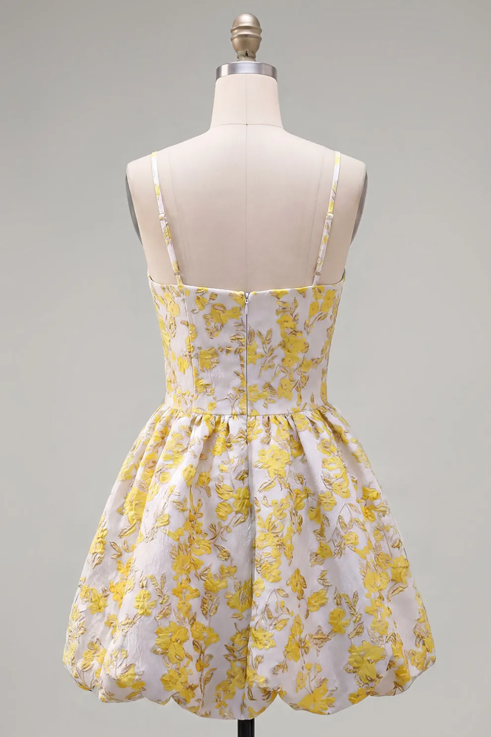 Yellow Floral A Line Spaghetti Straps Short Homecoming Dress