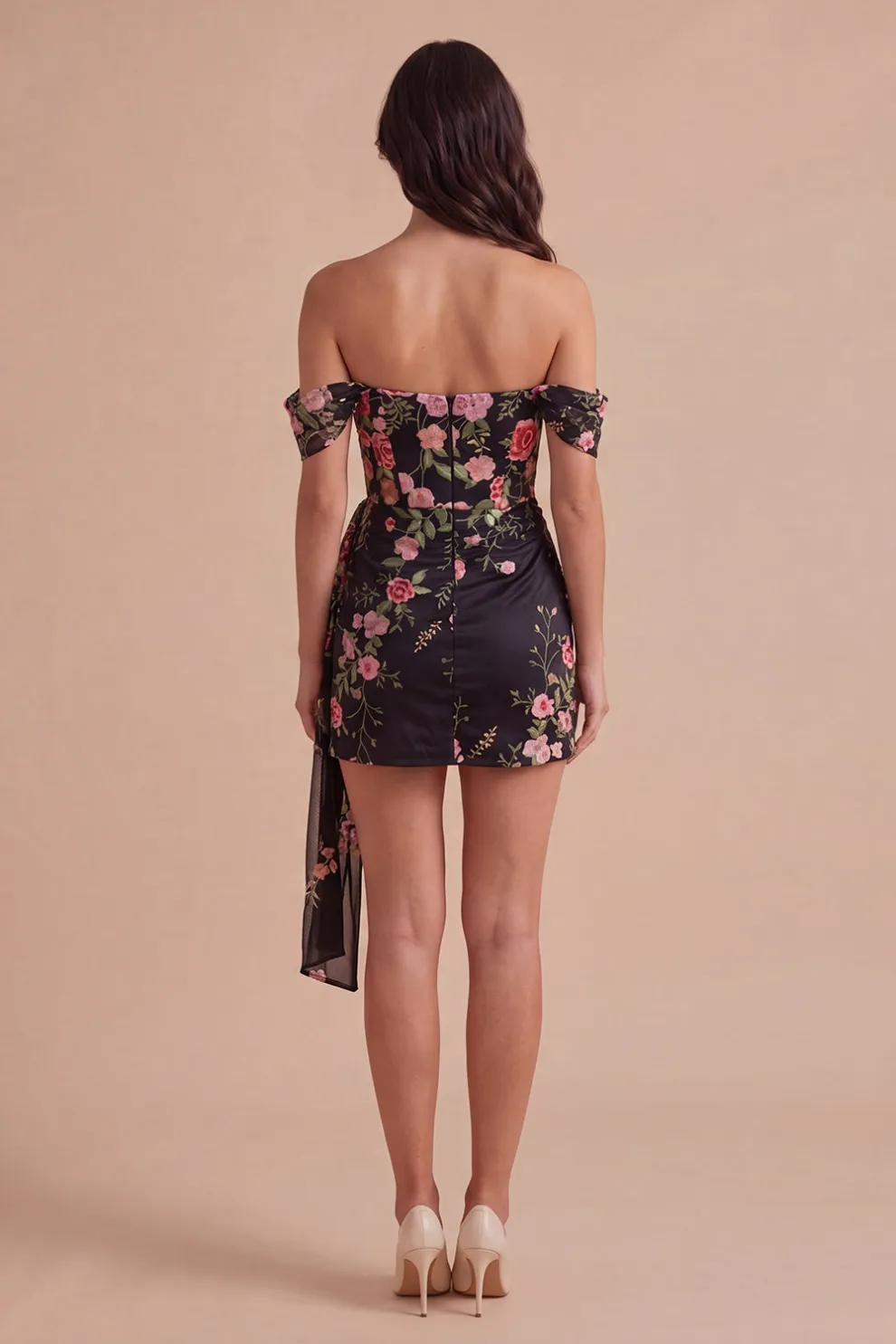 Bodycon Floral Off the Shoulder Green Short Homecoming Dress