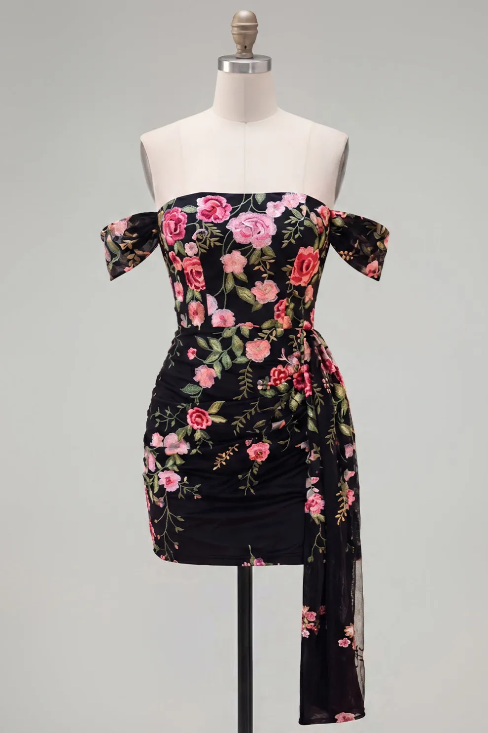 Bodycon Floral Off the Shoulder Green Short Homecoming Dress