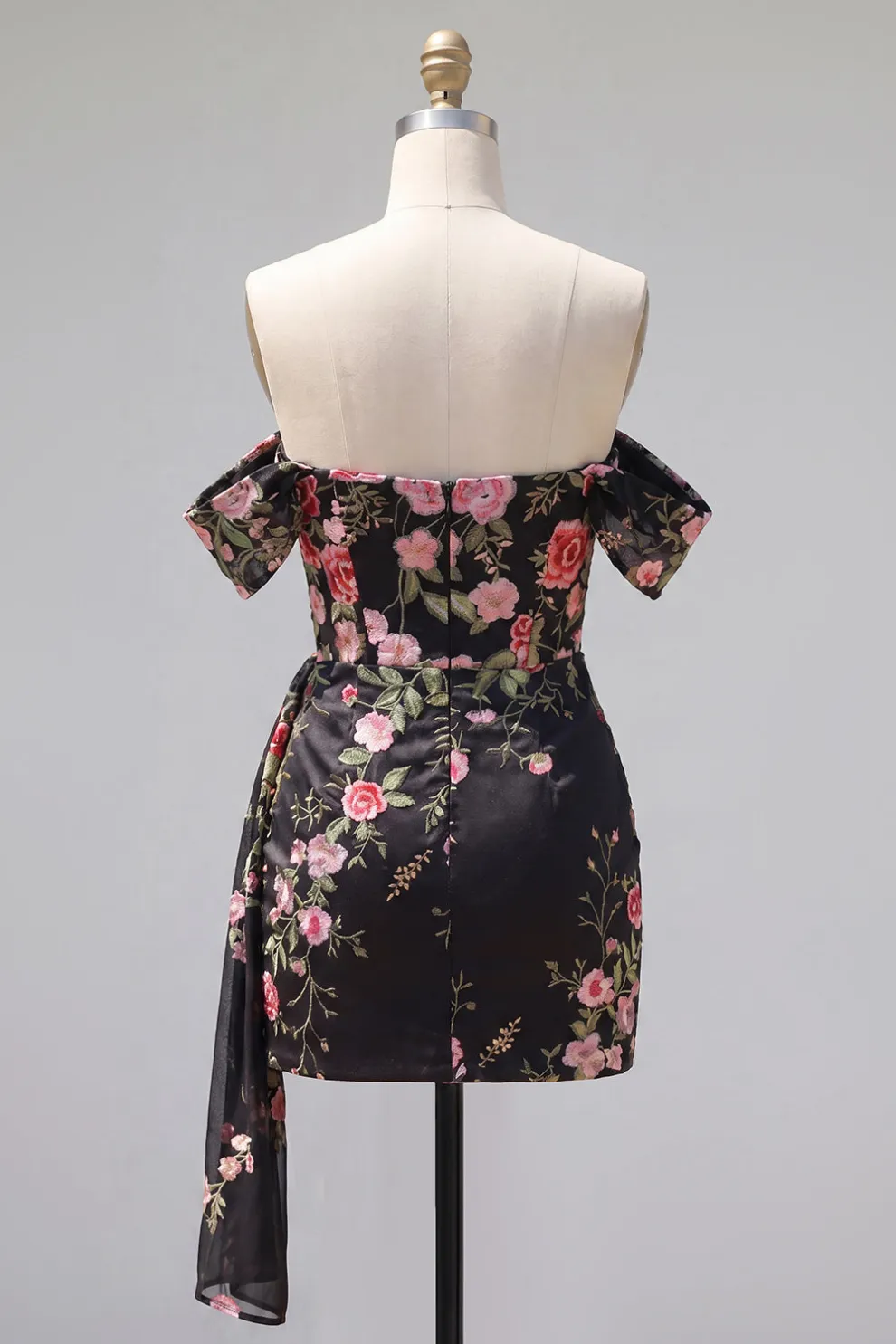 Bodycon Floral Off the Shoulder Green Short Homecoming Dress