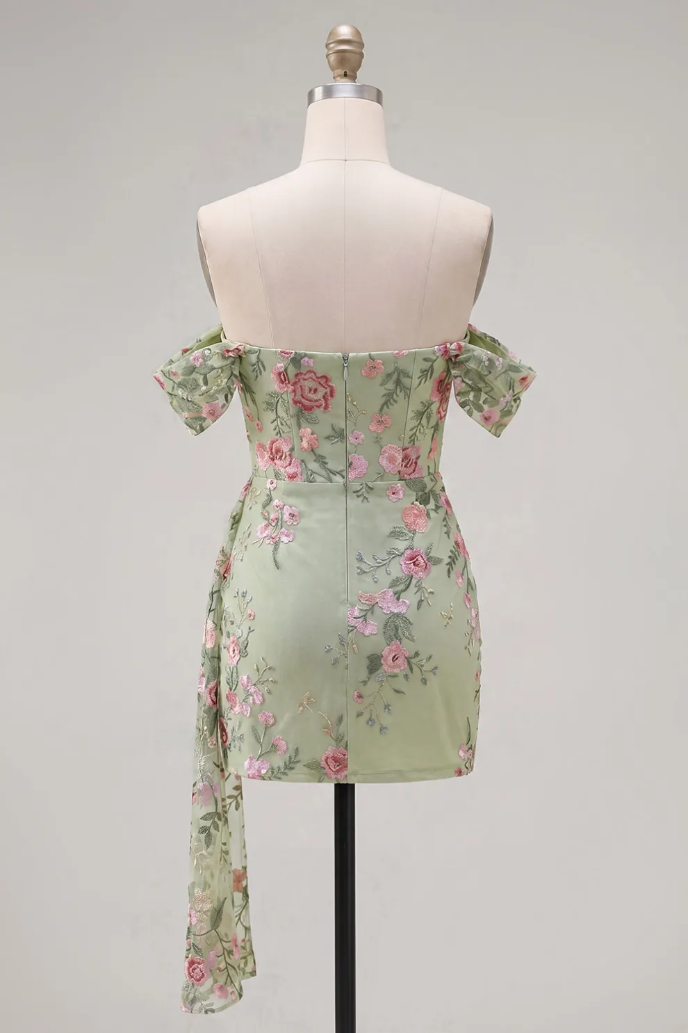 Bodycon Floral Off the Shoulder Green Short Homecoming Dress