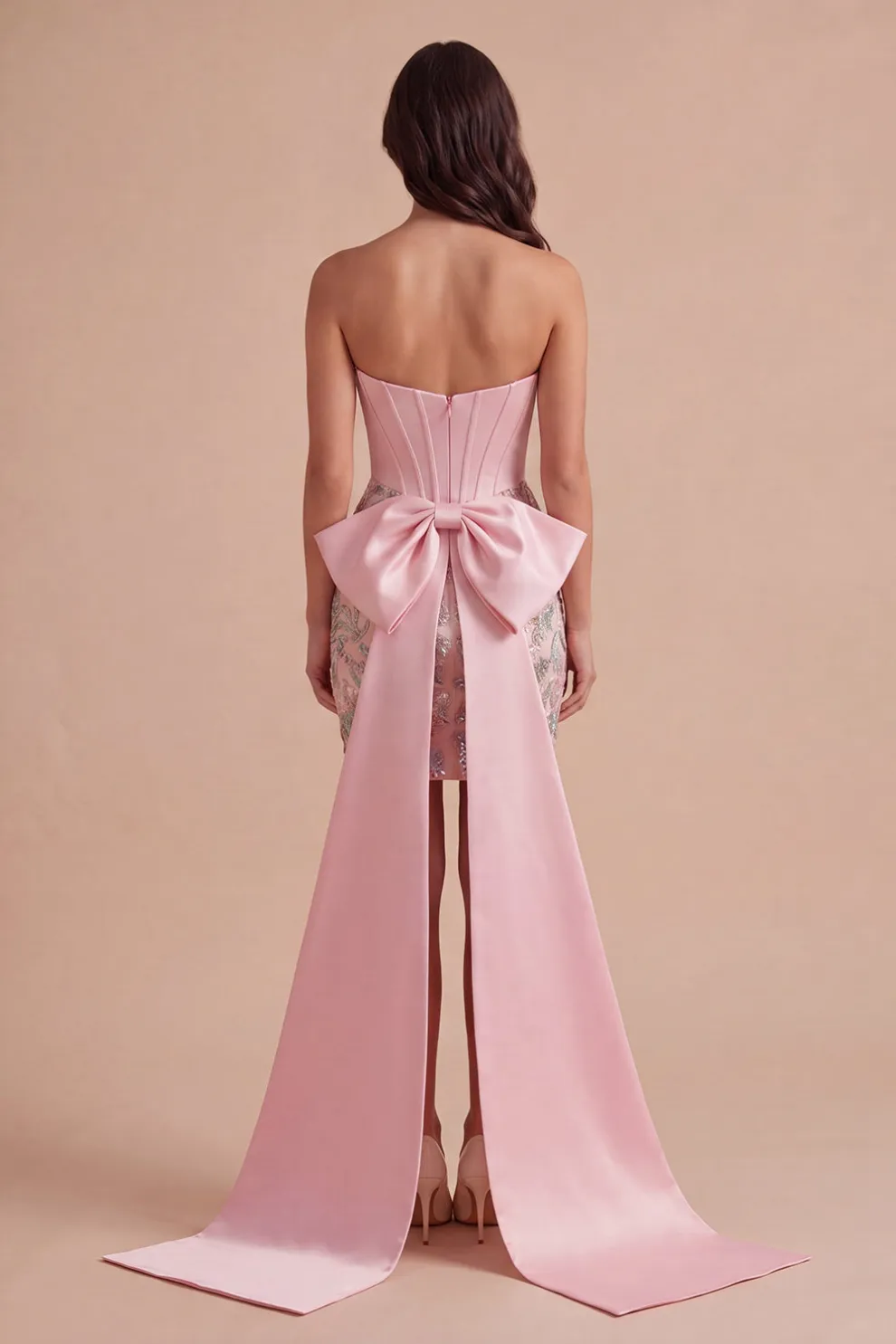 Sparkly Pink Corset Bodycon Strapless Short Homecoming Dress with Bow
